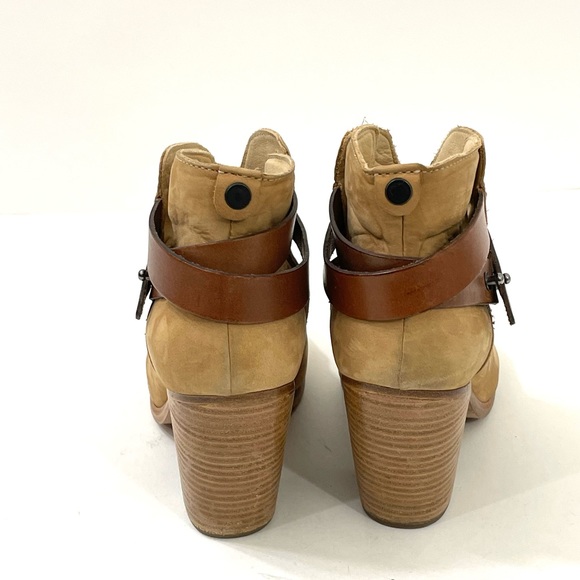 rag & bone ~Women's Harrow Camel Block Heel Suede Wrap Booties - Picture 10 of 17